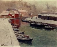 Thaulow, Frits - A Snowy Harbo